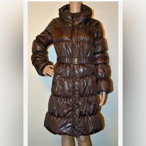 H&M Shiny Brown Quilted Belted Puffer Coat
